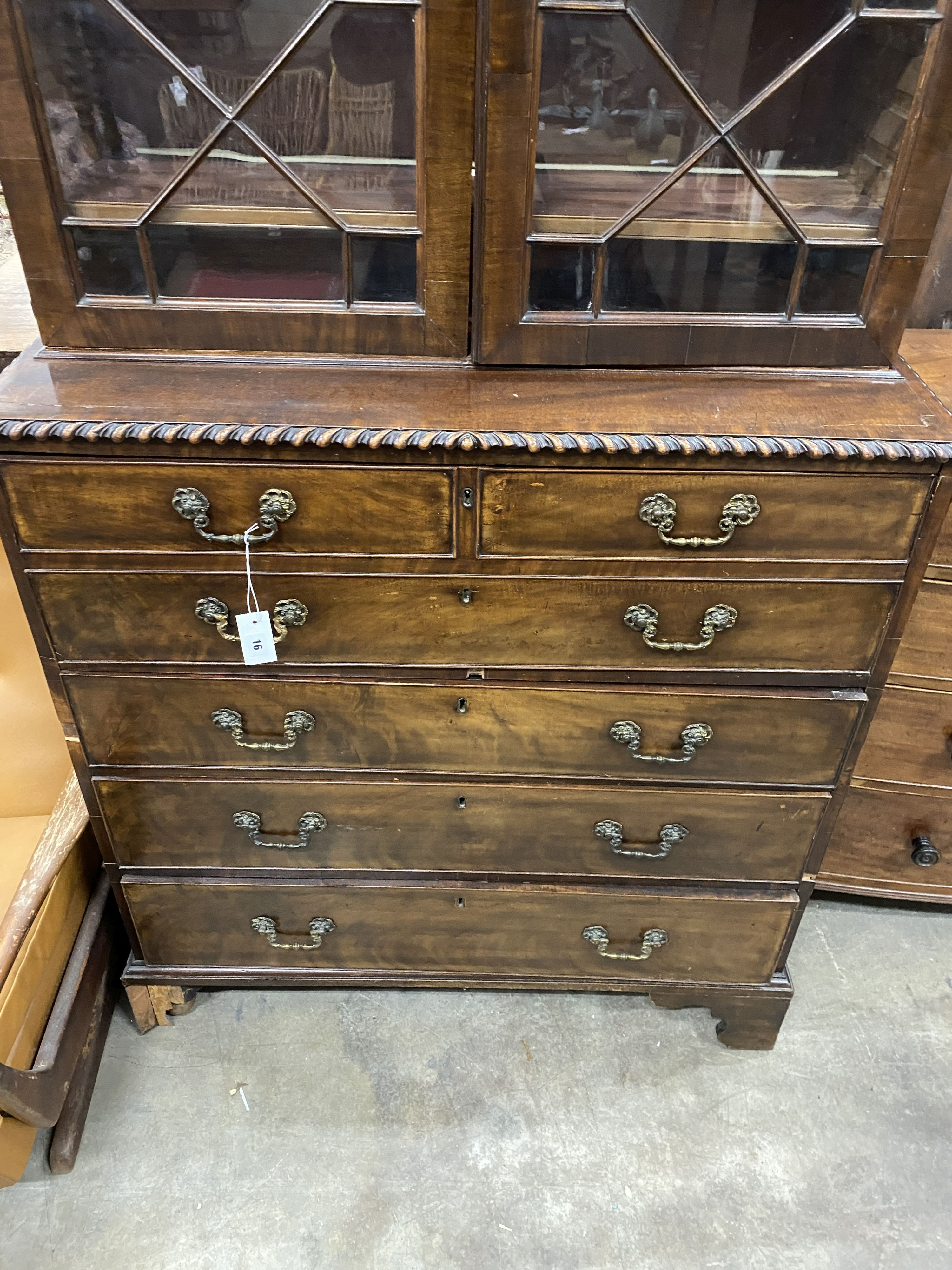 A George III mahogany secretaire bookcase, length 104cm, depth 52cm, height 216cm